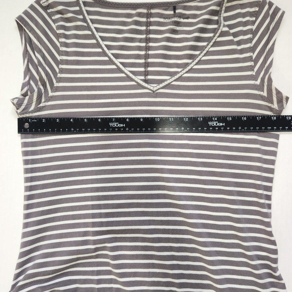 Toad&Co Muse Midi Large Striped V-Neck Cinched Ruched Side Knit Dress Grey White - Picture 6 of 10